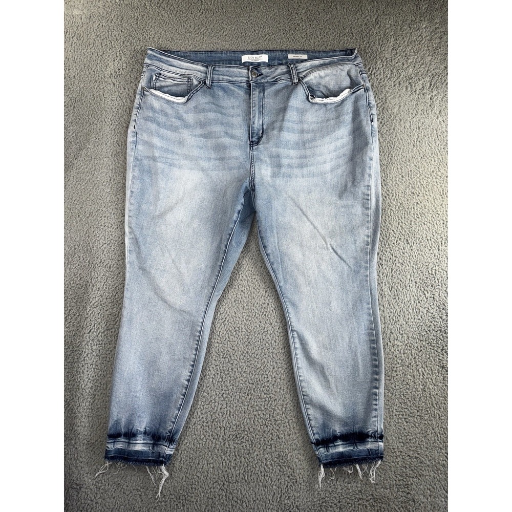 Judy Blue Jeans Women 24w Skinny Fit Fringe‎ Raw Hem Light Wash Denim Pants